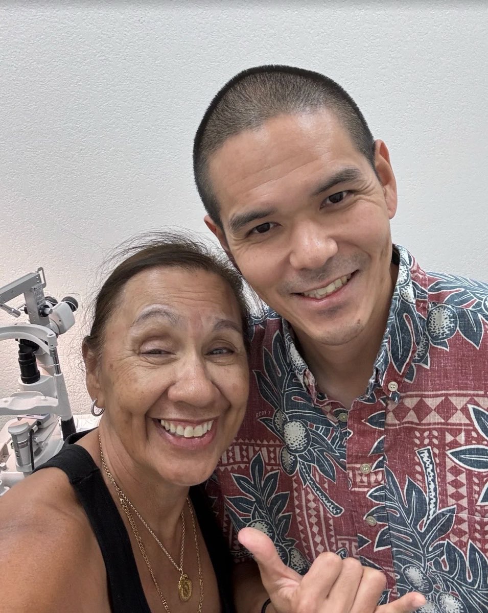 Lani Larrua with Dr. James “Jimmy” Miyasaka after her eye exam